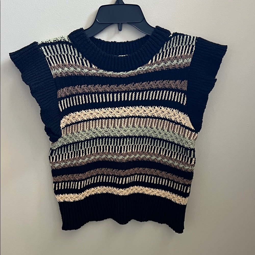 Elan Multicolor Striped Ruffle Sleeve Crop Top